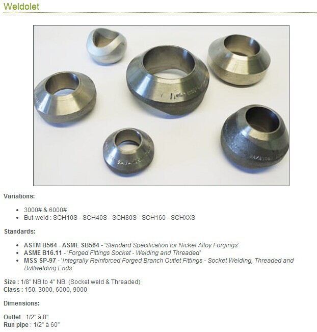 Threadolet, nipolet, weldolet, sockolet, elbolet, sweepolet