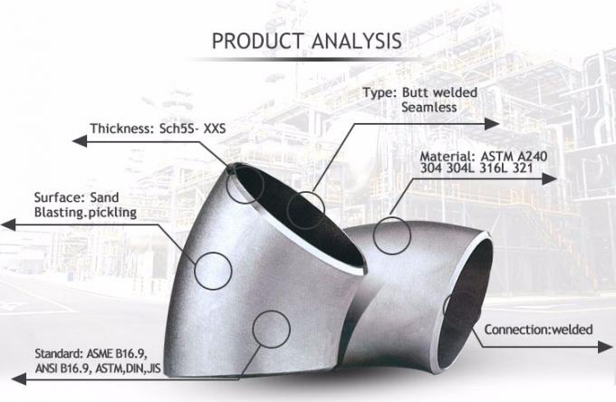 Codo soldado con autógena de acero inoxidable de la soldadura de extremo de la instalación de tuberías 304/304L de ASME B 16,9 para el petróleo y gas